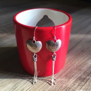 .925 Sterling Silver Heart and Strands Earrings